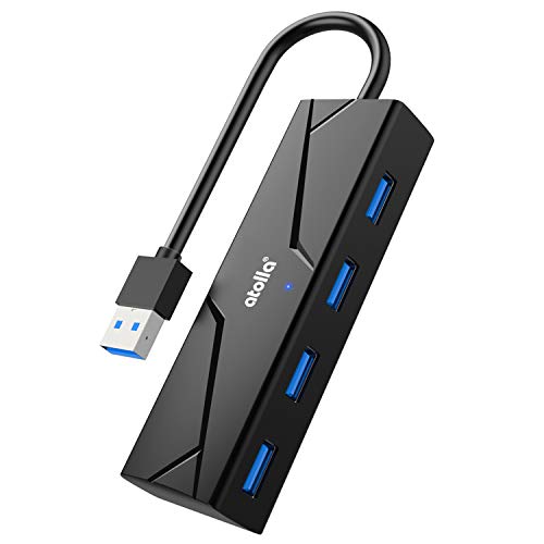 atolla Hub USB 3.0, 4 Puertos USB Hub de Datos de 5Gbps, Multi USB Hub con Diseno de Cable Plegable para PC, Portátiles, admite Windows 10, 8, 7, Vista, XP, Mac OS, Linux