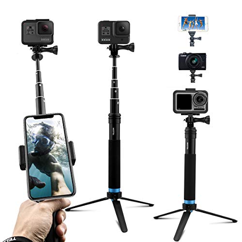 AuyKoo Impermeable Palo de Selfie Trípode para GoPro, Ajustable Aleación de Aluminio Selfie Stick Extensión Monopie para GoPro Hero 9/8/7/6/5/4/3 Black, Insta360 ONE R DJI OSMO Action Camara