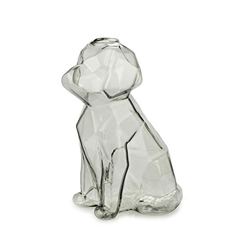 Balvi Florero Sphinx Color Gris Jarrón Cristal Gris en Forma de Perro Floreros Decorativos Modernos Borosilicato 15x8x10,5