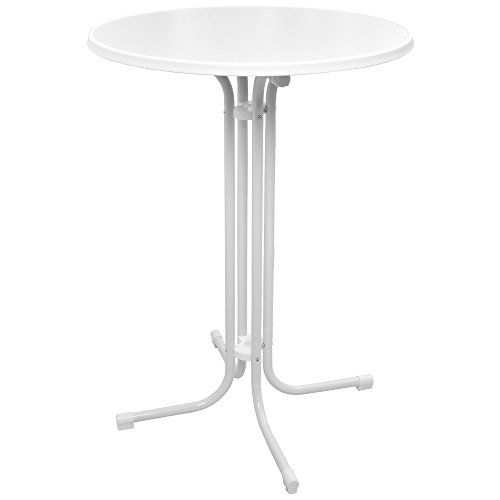 Beautissu Bellini - Mesa Alta de Bistro o Bar Plegable Mesa de Coctel Pies engomados y Tornillos nivelables Ø 80 cm x 110 cm - Blanco