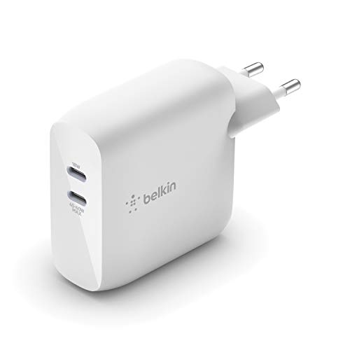 Belkin cargador de pared USB-PD GaN doble de 68 W Boost Charge, cargador rápido USB-C para iPhone 12, 12 Pro, 12 Pro Max, 12 mini, modelos anteriores, iPad Pro, Pixel, Galaxy, MacBook Pro y otros