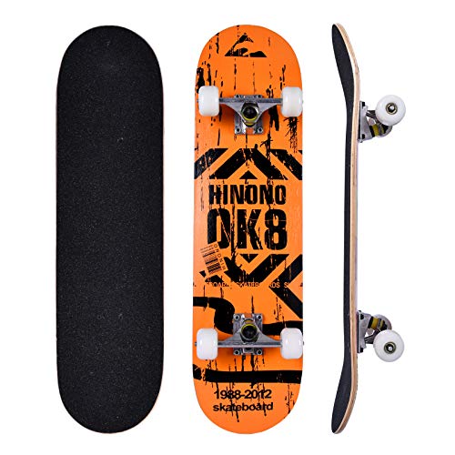 Bellanny Completo Skateboard para Principiantes 31.5x8inch, 9 Capas de Madera de Arce Monopatin, Carga de 100 Kg, para Adolescentes Niñas Niños Adultos-Naranja