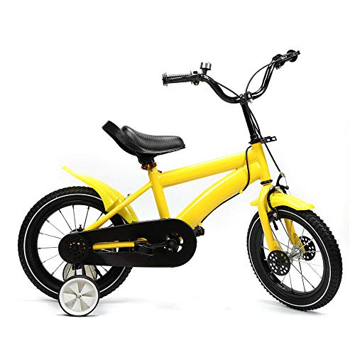 Berkalash Bicicleta infantil de 14 pulgadas para niños y niñas, con ruedas de entrenamiento de pedal, color amarillo, adecuado para niños mayores de 4 años