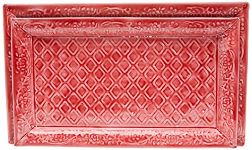 Better & Best Set de 2 bandejas de Hierro esmaltado rectangulares, Planas, con Relieve de Rombos, Color Rojo, Fundido, 46 cm, 2 Unidades