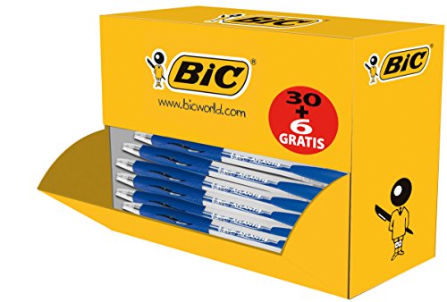 BIC Atlantis Classic - Bolígrafo retráctil de punta mediana (1,0 mm), color azul, caja de 30 + 6