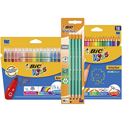 BIC Back-to-School Set 18 rotuladores para Colorear/18 Lápices de colores/8 Lápices de Grafito HB - Lote de 3 unidades