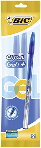 BIC Cristal Gel+ bolígrafos Tinta Gel punta media (0,7 mm) - Azul, Blíster de 2 unidades