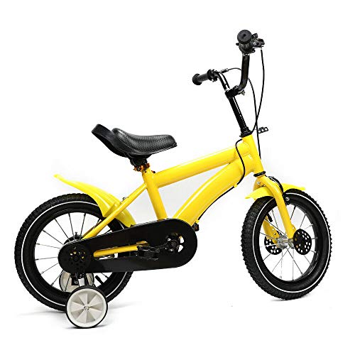 Bicicleta infantil de 14 pulgadas con rueda auxiliar, antideslizante, resistente al desgaste, para niños y niñas, color amarillo