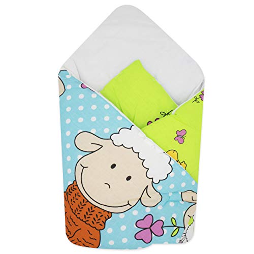 BlueberryShop manta de algodón para envolver al bebé en el coche, Saco de dormir para bebés recién nacidos, Para bebés de 0-3 meses, Baby Shower, 78 x 78 cm, Azul Oveja