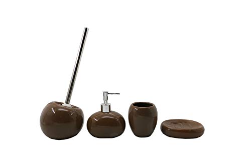 BM 4089 - Juego de accesorios de baño de cerámica marrón, juego de accesorios de baño completo de 4 piezas, dispensador, portacepillos de dientes, jabonera, escobilla