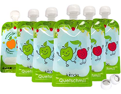 Bolsas de comida para bébés reutilizables (pack de 6), sin BPA | fácil de llenar y limpiar | ideal para batidos de fruta caseros, papi | adecuado para congelador y lavavajillas (100 ml)