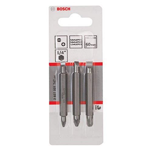 Bosch 2 607 001 747 - Juego de lámina doble, 3 piezas - S 1,2x6,5, S 0,6x4,5, S 0,8x5,5; PZ1, PZ2, PZ3; 60 mm (pack de 3)