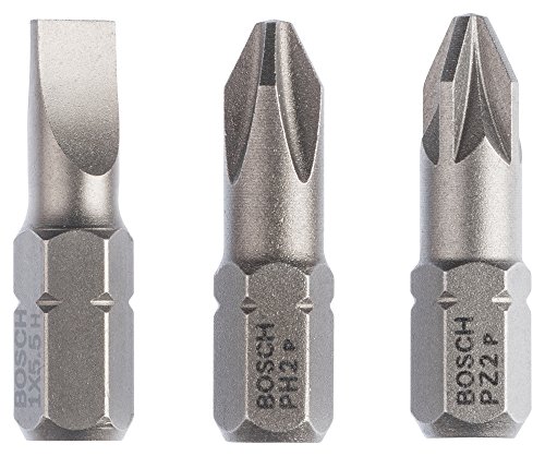 Bosch 2 607 001 766 - Set de 3 puntas de destornillador extraduras (mixtas) - S 1,0x5,5; PH2; PZ2; 25 mm (pack de 3)