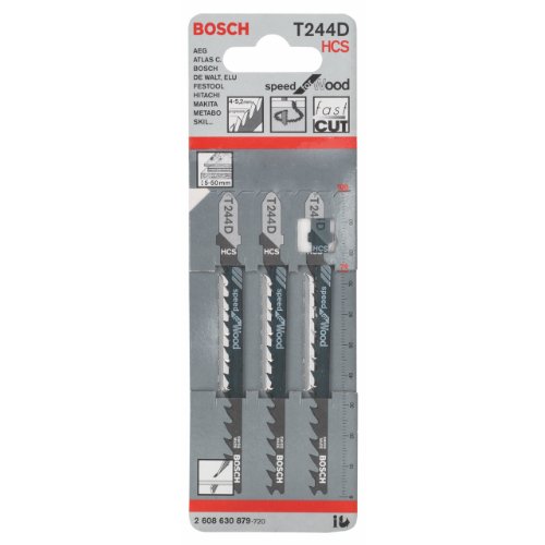 Bosch 2 608 630 879 - Hoja de sierra de calar T 244 D - Speed for Wood (pack de 3)
