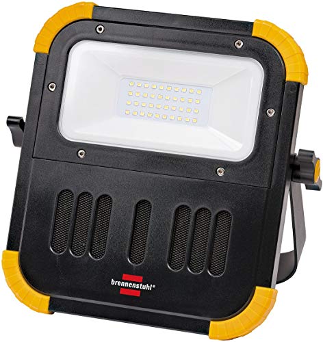 Brennenstuhl foco LED BLUMO de 20 W a batería recargable intercambiable con altavoces Bluetooth® (2100 lm, 6500K, luz de trabajo portátil, iluminación regulable en 3 modos, resistente al agua, IP54)