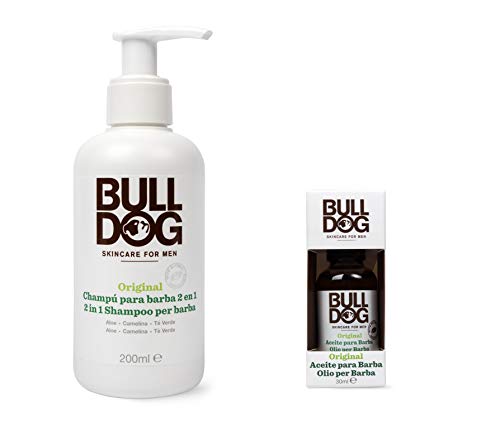 Bulldog Cuidado Facial para Hombres - Kit Rutina Cuidado de Barba Corta, Champú & Acondicionador de Barba 200 ml + Aceite para Barba 30 ml