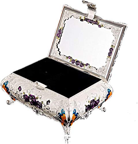 Caja de almacenamiento de joyas, caja de joyería retro, baratija decorativa grabada con espejo, niñas, diseño de dos capas,