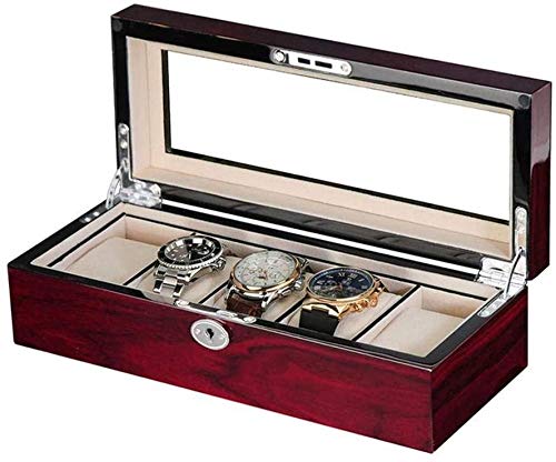 Caja de almacenamiento de madera para reloj de hombre, caja de exhibición de diseño de soporte de bolígrafo grande con cerradura de llave caja de almacenamiento de reloj-A