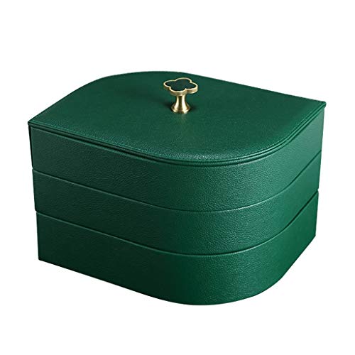 Caja De Joyería con Tapa De Latón con Forma De Hoja De Hoja 3 Capas Organizador De 3 Capas Caja De Joyería De Cuero De Alta (Color : Green)