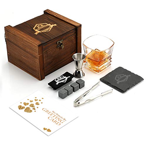 Caja de regalo de piedra de whisky, vaso de whisky y piedra de granito, caja de regalo de whisky escocés, padre y esposo, el mejor regalo de vacaciones para hombres y mujeres