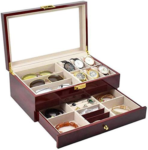 Caja de reloj de doble capa de almacenamiento de pintura en aerosol y gafas de sol exhibición de 6 cajas de reloj caja de joyería y 3 unidades de cajón de gafas con cerradura