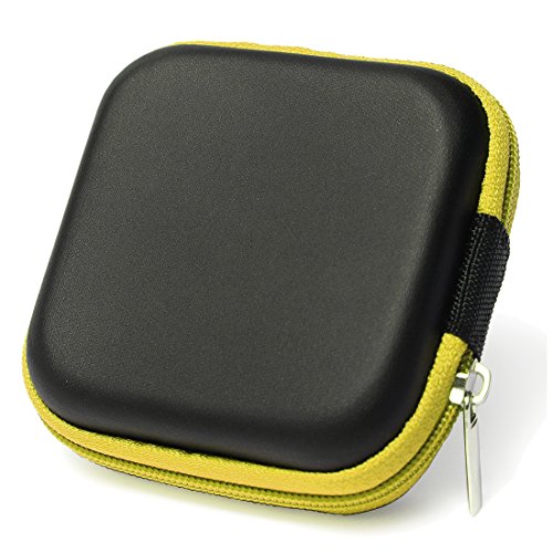 Caja estuche de auriculares - SODIAL(R) Cubierta caja estuche protector bolsa de auriculares de diseno simple cuedrado para cables de auriculares moneda o cualquier otro objeto pequeno amarillo