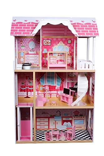 Calma Dragon Casa de Muñecas TNWX-5239, de Madera con Muebles Incluidos, Mansion para muñecas, 3 Pisos para muñecas de 30cm, con Ascensor y Escaleras 11 Accesorios.