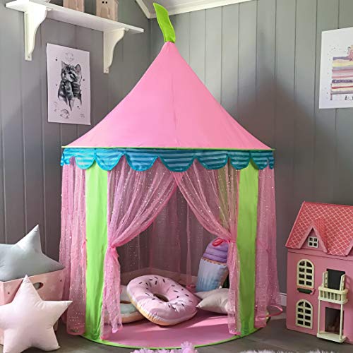 Carpa para niños Princess Castle for Girls - Glitter Castle Pop Up Play Carpa Tote Bag - Niños Playhouse Toy para juegos de interior y exterior 41 "X 55" (DxH)