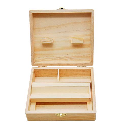 Casinlog Caja de almacenamiento de madera con bandeja de madera natural hecha a mano para tabaco y tuberías con caja de almacenamiento de hierbas