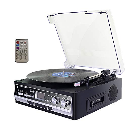 Cassette Tocadiscos,Giradiscos de Vinilo DLITIME con Radio Am&FM/USB/RCA/AUX/Altavoz Estéreo Bluetooth/Reproductor de Control Remoto Cassette Tocadiscos,Giradiscos de Vinilo DLITIME con Radio Am&FM/USB/RCA/AUX/Altavoz Estéreo Bluetooth/Reproductor de Control Remoto
