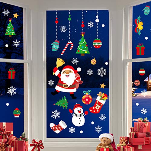 CENXINY - Pegatinas de Navidad, 4 hojas, diseño de copo de nieve, PVC, reutilizables, diseño de muñeco de nieve, para sala de Navidad, ventana