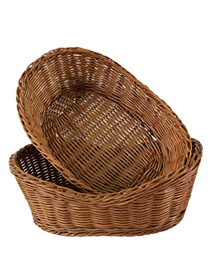 Cestas de mimbre tejido para servir pan, fruta o verdura, para servicio de restaurante y como centro de mesa, cestas ovaladas de 28 cm, paquete de 2 unidades Cestas de mimbre tejido para servir pan, fruta o verdura, para servicio de restaurante y como centro de mesa, cestas ovaladas de 28 cm, paquete de 2 unidades