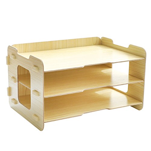 cicilin organizador escritorio madera Set de almacenamiento DIY libro 3 compartimentos de almacenamiento cestas con correo cajas de almacenamiento de carpetas organizador para bolígrafo, color natural