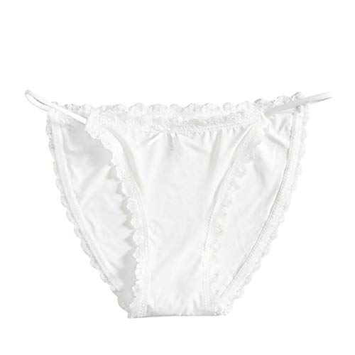 CJFael Braguitas Transpirables Para Mujer, Braguitas Finas De Encaje De Seda De Color Liso Con Encaje Blanco Un tamaño CJFael Braguitas Transpirables Para Mujer, Braguitas Finas De Encaje De Seda De Color Liso Con Encaje Blanco Un tamaño