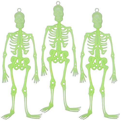 COCOCITY 3 piezas luminosas de Halloween esqueleto colgante de plástico para colgar en la pared, decoración de festivales (tamaño: 34 x 13 cm)