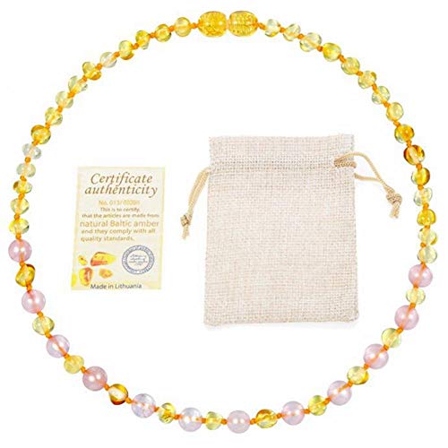 Collar de ámbar báltico Original para Mujer de Cristal Rosa + Pulsera de ámbar Dorado Regalo - 8 tamaños Disponibles-Collar de de 33cm Collar de ámbar báltico Original para Mujer de Cristal Rosa + Pulsera de ámbar Dorado Regalo - 8 tamaños Disponibles-Collar de de 33cm