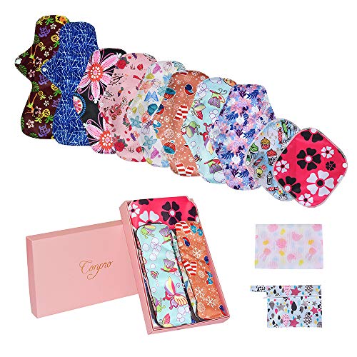 Conpro 10 Pcs Compresas Reutilizables, 3 Longitudes: 21cm x 2, 26cm x 6, 33cm x 2, Salvaslip Reutilizable, Servilleta Sanitaria de Fibra Bambú, Viene con Bolsa de Lavandería y Bolsa de Almacenamiento Conpro 10 Pcs Compresas Reutilizables, 3 Longitudes: 21cm x 2, 26cm x 6, 33cm x 2, Salvaslip Reutilizable, Servilleta Sanitaria de Fibra Bambú, Viene con Bolsa de Lavandería y Bolsa de Almacenamiento