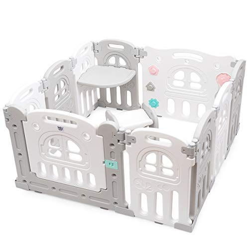 COSTWAY Parque Infantil Bebé con Mesa y Banco Plegable Centro de Actividad para Niños Barrera de Seguridad con 10 Paneles COSTWAY Parque Infantil Bebé con Mesa y Banco Plegable Centro de Actividad para Niños Barrera de Seguridad con 10 Paneles