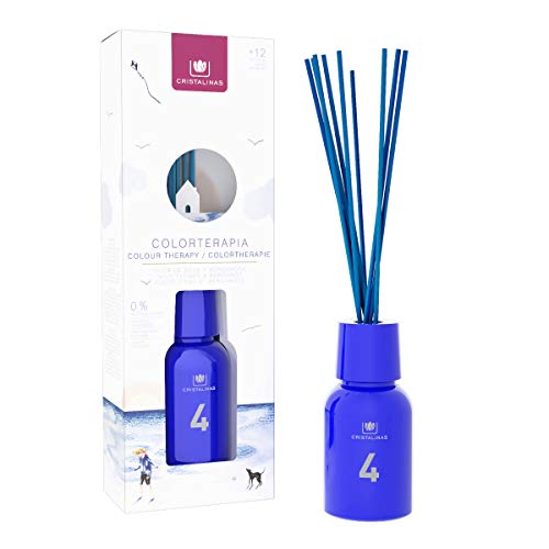 CRISTALINAS Ambientador Mikado Colorterapia de 125ml. Cristal Azul, con más de 12 semanas de duración. Aroma Flor de Agua y Bergamota. (125ml)