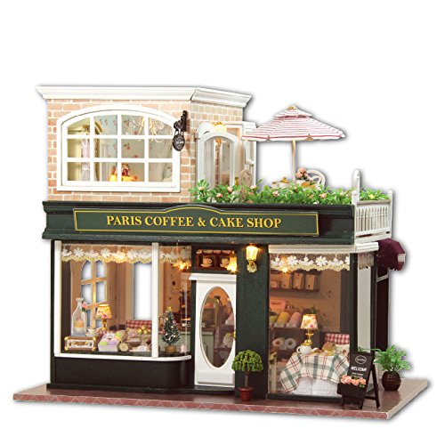 Cuteroom Kit de Miniatura de artesanía de Madera de Bricolaje Kit de artesanía de Tienda de café y Torta de París con Todos los Muebles, instrucción en inglés