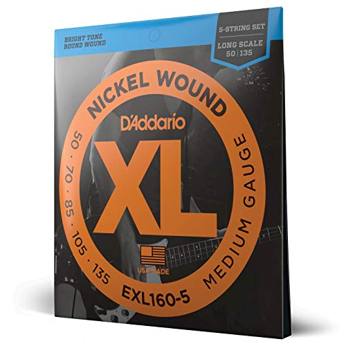 D'Addario EXL160-5 - Juego de cuerdas para bajo eléctrico de níquel.050 - .135, plateado