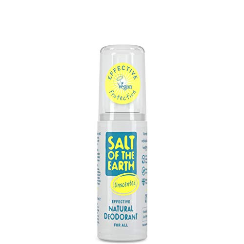 Desodorante natural en spray de viaje por Salt of the Earth, sin perfume, sin fragancia, vegano, protección de larga duración, aprobado por Leaping Bunny, fabricado en el Reino Unido – 50 ml