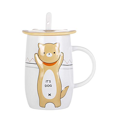Dibujos animados lindo animalito taza de cerámica en relieve taza de agua con tapa cuchara taza desayuno café leche taza-Alivio del gato_401-500ml