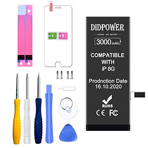 Didpower Reemplazo Compatible con iPhone 8 3000mAh [Super Capacidad] Batería con Kits de Herramientas de Reparación, Hoja de Vidrio Templado, Manual de Reparación