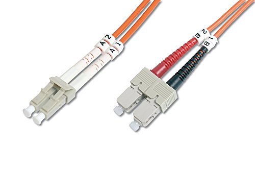 DIGITUS Cable de conexión LWL OM2 - Cable de Fibra óptica LC a SC de 2 m - LSZH - Duplex Multimodo 50/125µ - 10 GBit/s - Naranja