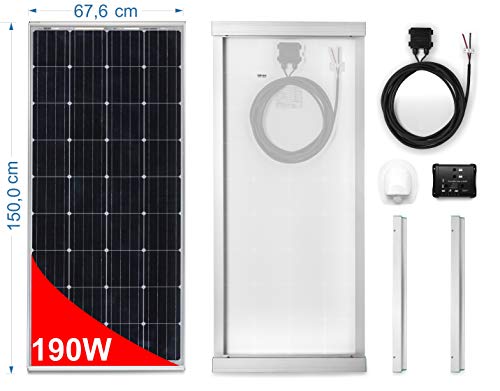 Direct Importer Panel Solar 190W monocristallino para Camper. Kit Completo de Accesorios para el Montaje y de regulador 20 A