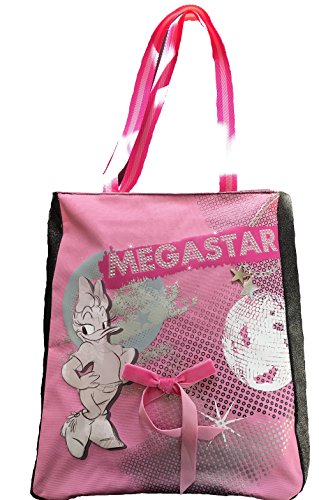 Disney Daisy Duck - Bolsa de la compra, color rosa y negro con detalles de diamantes