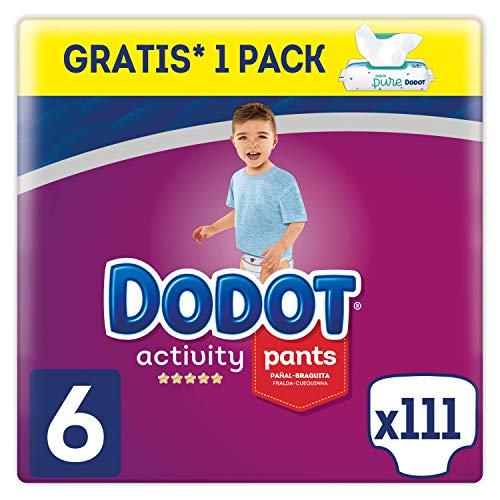 Dodot Activity Pants - Pañal-Braguita, 15+kg + Dodot Aqua Pure Toallitas para bebé, 1 Pack de 48 Toallitas Gratis, Talla 6, 111 Pañales Dodot Activity Pants - Pañal-Braguita, 15+kg + Dodot Aqua Pure Toallitas para bebé, 1 Pack de 48 Toallitas Gratis, Talla 6, 111 Pañales