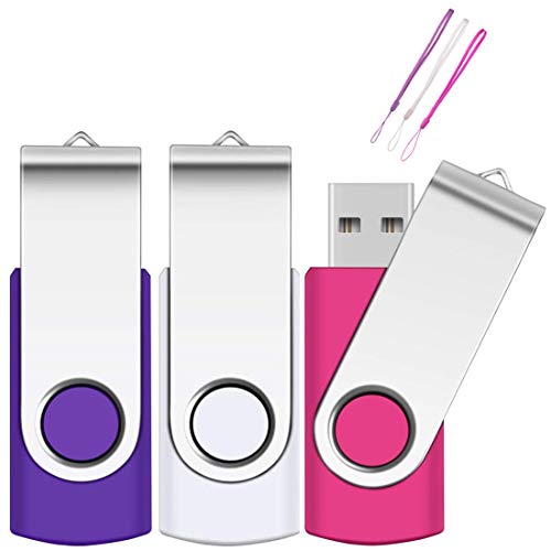 EASTBULL - Lote de 3 unidades de memoria USB 2.0 Flash Drive de memoria giratoria, disco de memoria con cuerdas, color rosa, blanco y morado