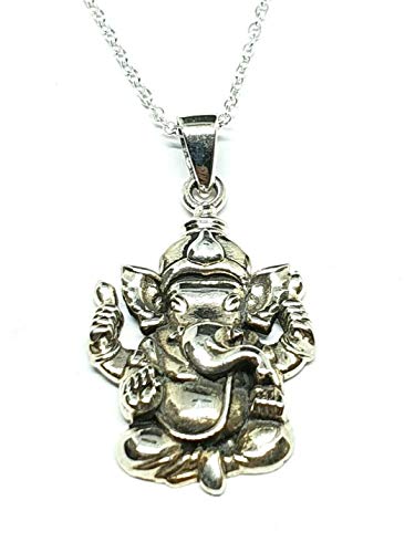 Eclectic Shop UK - Colgante de plata de ley y cadena de 45,7 cm, diseño de elefante Ganesh Ganesha hindú